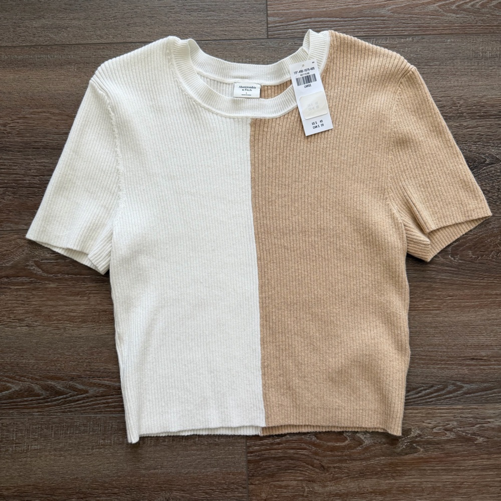 Abercrombie & Fitch White and Tan Ribbed Top